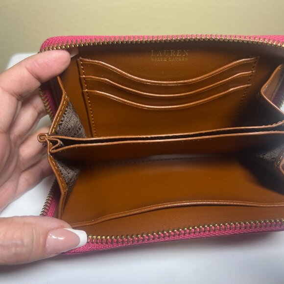 Like New:  Lauren Ralph Lauren Pink (2) Wallets and  (1) Make-up Bag Bundle - Picture 8 of 10